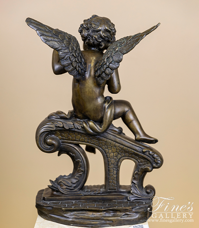Bronze Statues  - Bronze Cherub With Lute Statue - BS-844